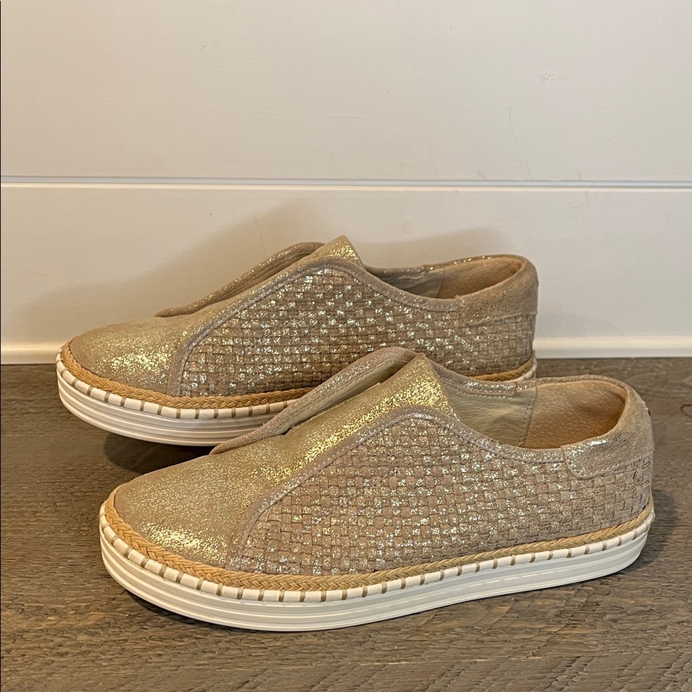 J/Slides NYC Kayla gold metallic woven leather slip on shoes 8.5 - Picture 2 of 8